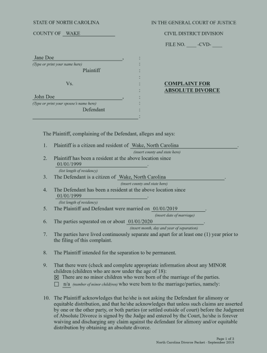 Wake County Divorce Online File for Divorce in North Carolina Without